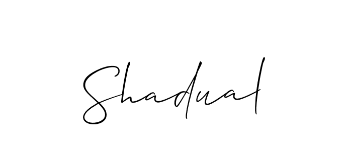 Use a signature maker to create a handwritten signature online. With this signature software, you can design (Allison_Script) your own signature for name Shadual. Shadual signature style 2 images and pictures png