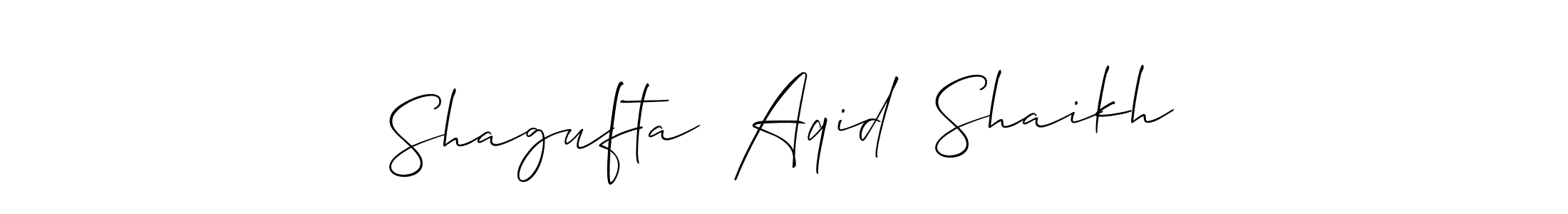Allison_Script is a professional signature style that is perfect for those who want to add a touch of class to their signature. It is also a great choice for those who want to make their signature more unique. Get Shagufta  Aqid  Shaikh name to fancy signature for free. Shagufta  Aqid  Shaikh signature style 2 images and pictures png