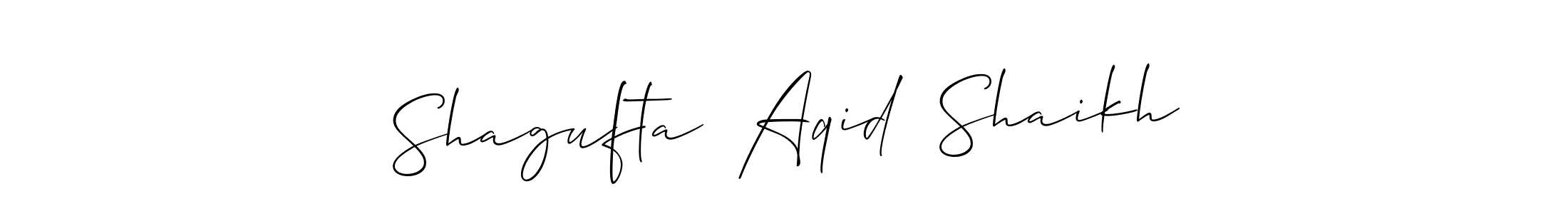 Allison_Script is a professional signature style that is perfect for those who want to add a touch of class to their signature. It is also a great choice for those who want to make their signature more unique. Get Shagufta  Aqid  Shaikh name to fancy signature for free. Shagufta  Aqid  Shaikh signature style 2 images and pictures png