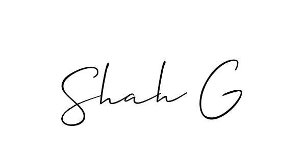 The best way (Allison_Script) to make a short signature is to pick only two or three words in your name. The name Shah G include a total of six letters. For converting this name. Shah G signature style 2 images and pictures png