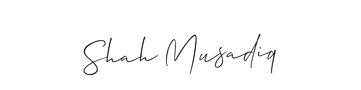 Use a signature maker to create a handwritten signature online. With this signature software, you can design (Allison_Script) your own signature for name Shah Musadiq. Shah Musadiq signature style 2 images and pictures png