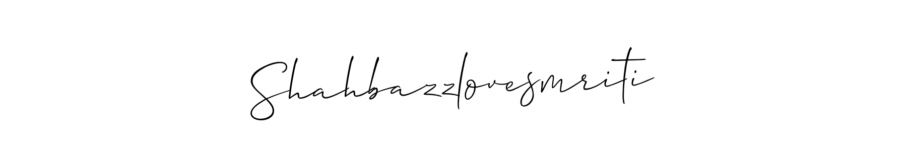 Make a short Shahbazzlovesmriti signature style. Manage your documents anywhere anytime using Allison_Script. Create and add eSignatures, submit forms, share and send files easily. Shahbazzlovesmriti signature style 2 images and pictures png