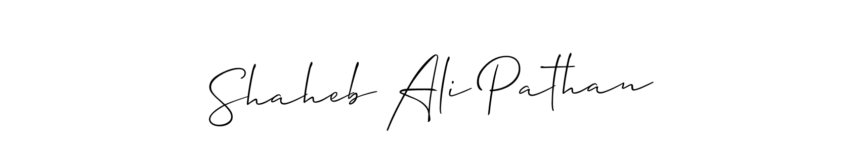 It looks lik you need a new signature style for name Shaheb Ali Pathan. Design unique handwritten (Allison_Script) signature with our free signature maker in just a few clicks. Shaheb Ali Pathan signature style 2 images and pictures png