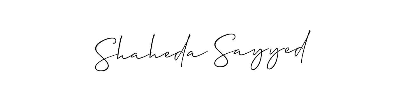 Make a beautiful signature design for name Shaheda Sayyed. With this signature (Allison_Script) style, you can create a handwritten signature for free. Shaheda Sayyed signature style 2 images and pictures png