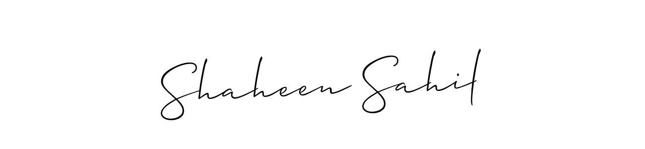 The best way (Allison_Script) to make a short signature is to pick only two or three words in your name. The name Shaheen Sahil include a total of six letters. For converting this name. Shaheen Sahil signature style 2 images and pictures png