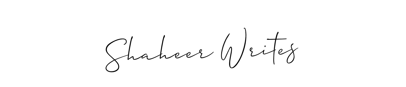 The best way (Allison_Script) to make a short signature is to pick only two or three words in your name. The name Shaheer Writes include a total of six letters. For converting this name. Shaheer Writes signature style 2 images and pictures png