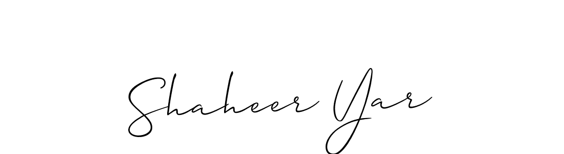 It looks lik you need a new signature style for name Shaheer Yar. Design unique handwritten (Allison_Script) signature with our free signature maker in just a few clicks. Shaheer Yar signature style 2 images and pictures png