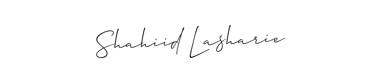 The best way (Allison_Script) to make a short signature is to pick only two or three words in your name. The name Shahiid Lasharie include a total of six letters. For converting this name. Shahiid Lasharie signature style 2 images and pictures png