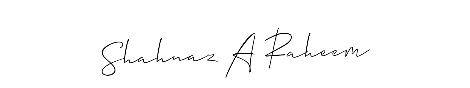 Allison_Script is a professional signature style that is perfect for those who want to add a touch of class to their signature. It is also a great choice for those who want to make their signature more unique. Get Shahnaz A Raheem name to fancy signature for free. Shahnaz A Raheem signature style 2 images and pictures png