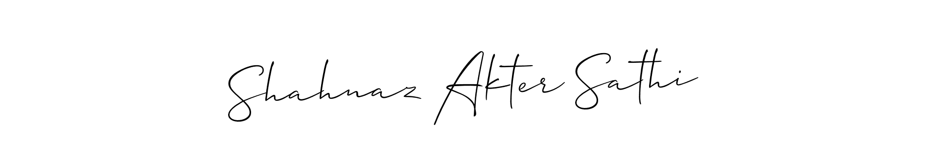 if you are searching for the best signature style for your name Shahnaz Akter Sathi. so please give up your signature search. here we have designed multiple signature styles  using Allison_Script. Shahnaz Akter Sathi signature style 2 images and pictures png