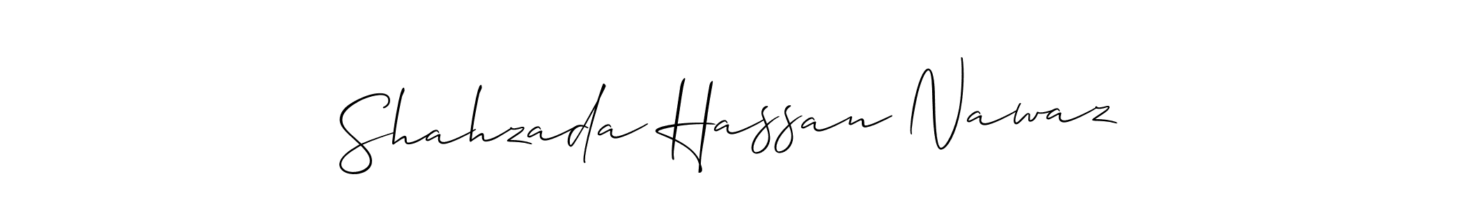 Allison_Script is a professional signature style that is perfect for those who want to add a touch of class to their signature. It is also a great choice for those who want to make their signature more unique. Get Shahzada Hassan Nawaz name to fancy signature for free. Shahzada Hassan Nawaz signature style 2 images and pictures png