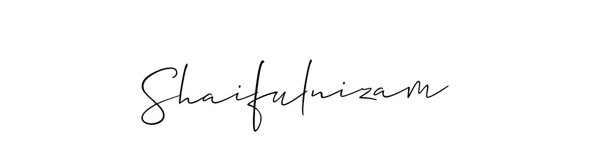 Use a signature maker to create a handwritten signature online. With this signature software, you can design (Allison_Script) your own signature for name Shaifulnizam. Shaifulnizam signature style 2 images and pictures png
