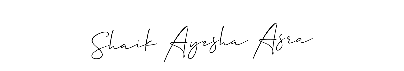 Also You can easily find your signature by using the search form. We will create Shaik Ayesha Asra name handwritten signature images for you free of cost using Allison_Script sign style. Shaik Ayesha Asra signature style 2 images and pictures png