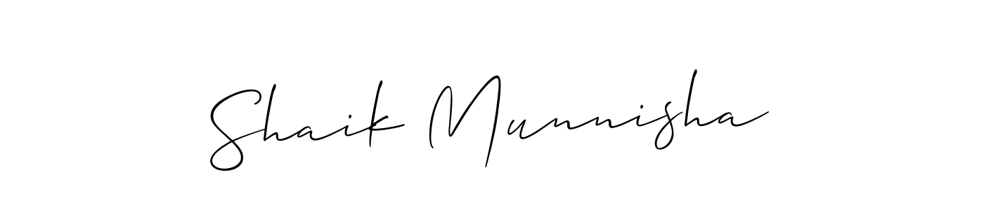 The best way (Allison_Script) to make a short signature is to pick only two or three words in your name. The name Shaik Munnisha include a total of six letters. For converting this name. Shaik Munnisha signature style 2 images and pictures png