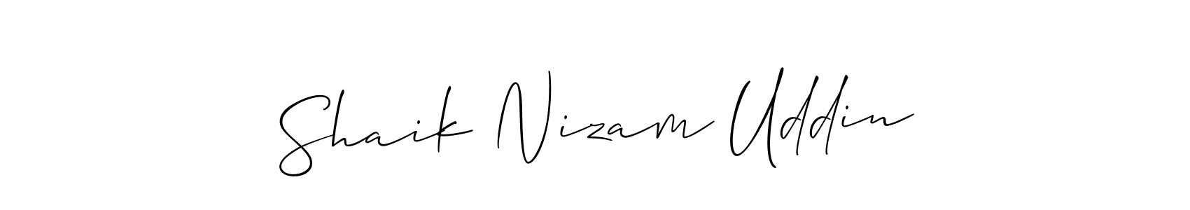 Allison_Script is a professional signature style that is perfect for those who want to add a touch of class to their signature. It is also a great choice for those who want to make their signature more unique. Get Shaik Nizam Uddin name to fancy signature for free. Shaik Nizam Uddin signature style 2 images and pictures png