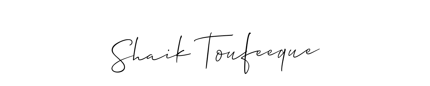 Shaik Toufeeque stylish signature style. Best Handwritten Sign (Allison_Script) for my name. Handwritten Signature Collection Ideas for my name Shaik Toufeeque. Shaik Toufeeque signature style 2 images and pictures png