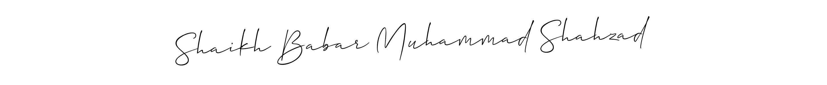 Use a signature maker to create a handwritten signature online. With this signature software, you can design (Allison_Script) your own signature for name Shaikh Babar Muhammad Shahzad. Shaikh Babar Muhammad Shahzad signature style 2 images and pictures png