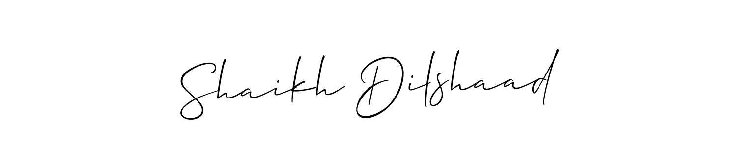 Make a beautiful signature design for name Shaikh Dilshaad. With this signature (Allison_Script) style, you can create a handwritten signature for free. Shaikh Dilshaad signature style 2 images and pictures png