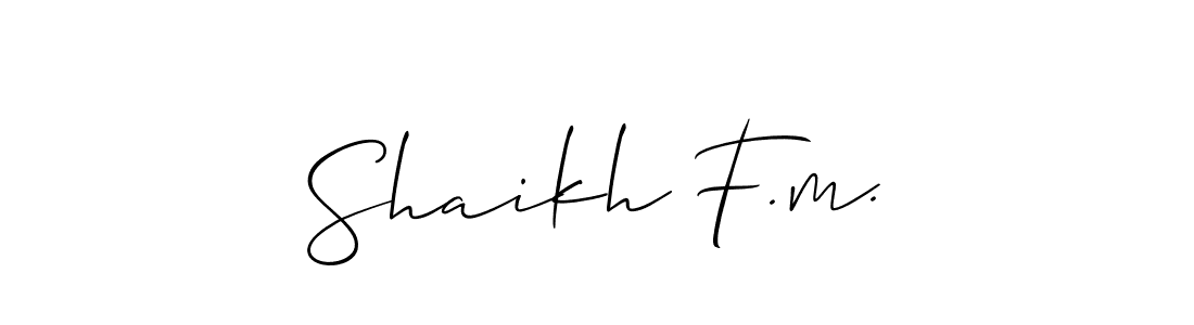 The best way (Allison_Script) to make a short signature is to pick only two or three words in your name. The name Shaikh F.m. include a total of six letters. For converting this name. Shaikh F.m. signature style 2 images and pictures png