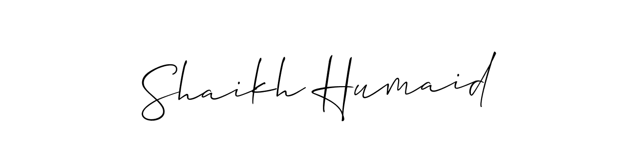 The best way (Allison_Script) to make a short signature is to pick only two or three words in your name. The name Shaikh Humaid include a total of six letters. For converting this name. Shaikh Humaid signature style 2 images and pictures png