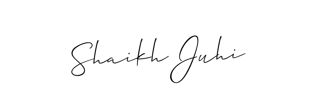 Also You can easily find your signature by using the search form. We will create Shaikh Juhi name handwritten signature images for you free of cost using Allison_Script sign style. Shaikh Juhi signature style 2 images and pictures png