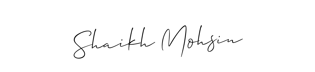 Also You can easily find your signature by using the search form. We will create Shaikh Mohsin name handwritten signature images for you free of cost using Allison_Script sign style. Shaikh Mohsin signature style 2 images and pictures png