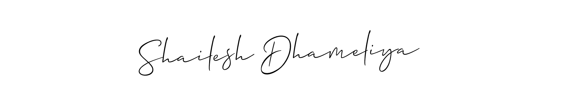 The best way (Allison_Script) to make a short signature is to pick only two or three words in your name. The name Shailesh Dhameliya include a total of six letters. For converting this name. Shailesh Dhameliya signature style 2 images and pictures png