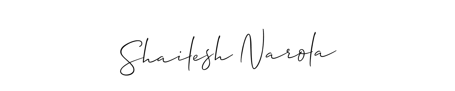 How to make Shailesh Narola name signature. Use Allison_Script style for creating short signs online. This is the latest handwritten sign. Shailesh Narola signature style 2 images and pictures png