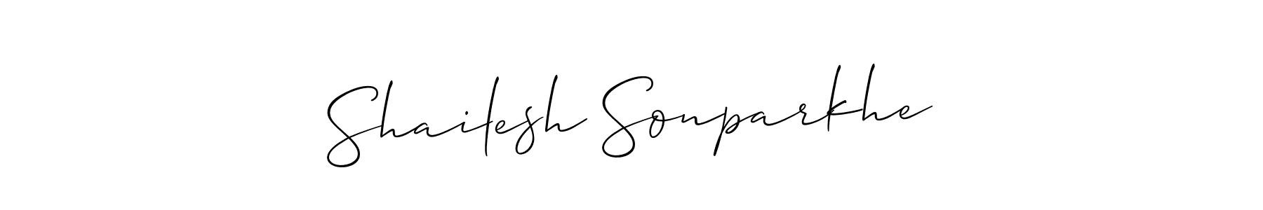 The best way (Allison_Script) to make a short signature is to pick only two or three words in your name. The name Shailesh Sonparkhe include a total of six letters. For converting this name. Shailesh Sonparkhe signature style 2 images and pictures png