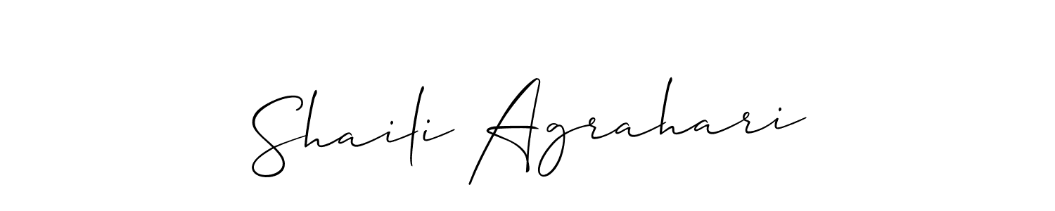 The best way (Allison_Script) to make a short signature is to pick only two or three words in your name. The name Shaili Agrahari include a total of six letters. For converting this name. Shaili Agrahari signature style 2 images and pictures png