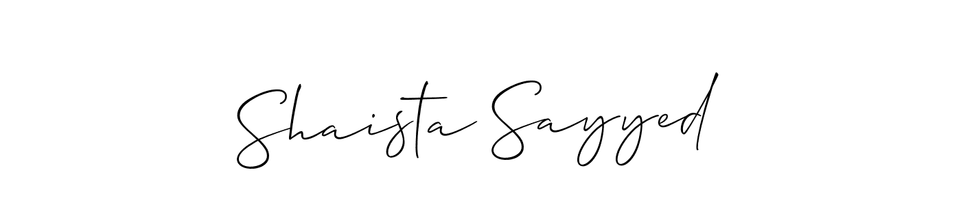 The best way (Allison_Script) to make a short signature is to pick only two or three words in your name. The name Shaista Sayyed include a total of six letters. For converting this name. Shaista Sayyed signature style 2 images and pictures png