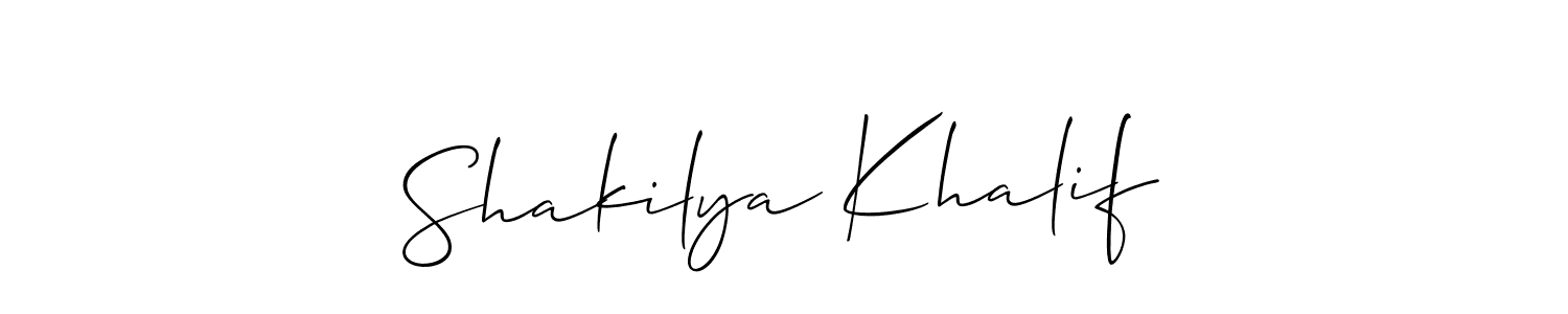 Allison_Script is a professional signature style that is perfect for those who want to add a touch of class to their signature. It is also a great choice for those who want to make their signature more unique. Get Shakilya Khalif name to fancy signature for free. Shakilya Khalif signature style 2 images and pictures png