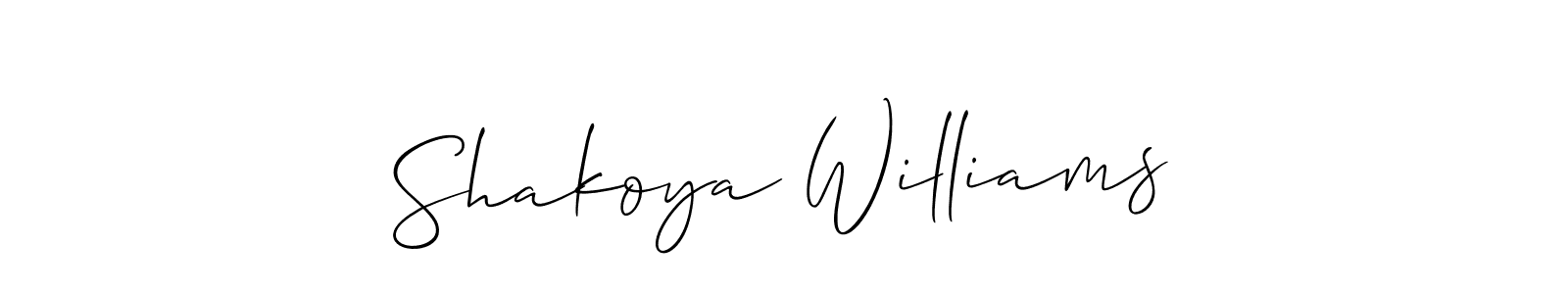 Similarly Allison_Script is the best handwritten signature design. Signature creator online .You can use it as an online autograph creator for name Shakoya Williams. Shakoya Williams signature style 2 images and pictures png