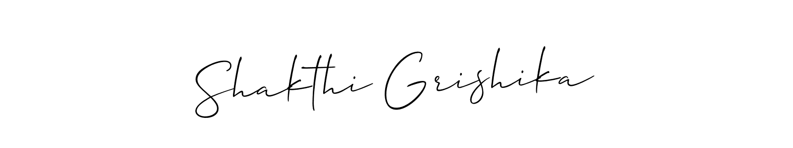 The best way (Allison_Script) to make a short signature is to pick only two or three words in your name. The name Shakthi Grishika include a total of six letters. For converting this name. Shakthi Grishika signature style 2 images and pictures png