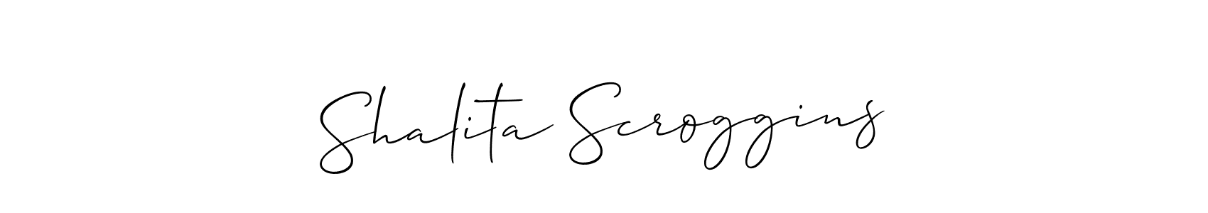 Make a beautiful signature design for name Shalita Scroggins. With this signature (Allison_Script) style, you can create a handwritten signature for free. Shalita Scroggins signature style 2 images and pictures png