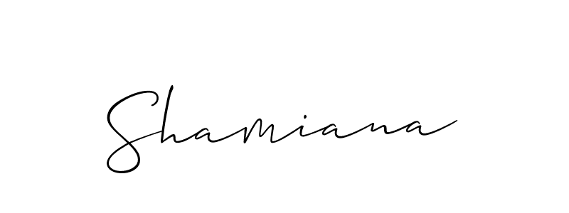 The best way (Allison_Script) to make a short signature is to pick only two or three words in your name. The name Shamiana include a total of six letters. For converting this name. Shamiana signature style 2 images and pictures png