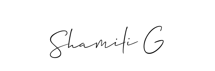 It looks lik you need a new signature style for name Shamili G. Design unique handwritten (Allison_Script) signature with our free signature maker in just a few clicks. Shamili G signature style 2 images and pictures png