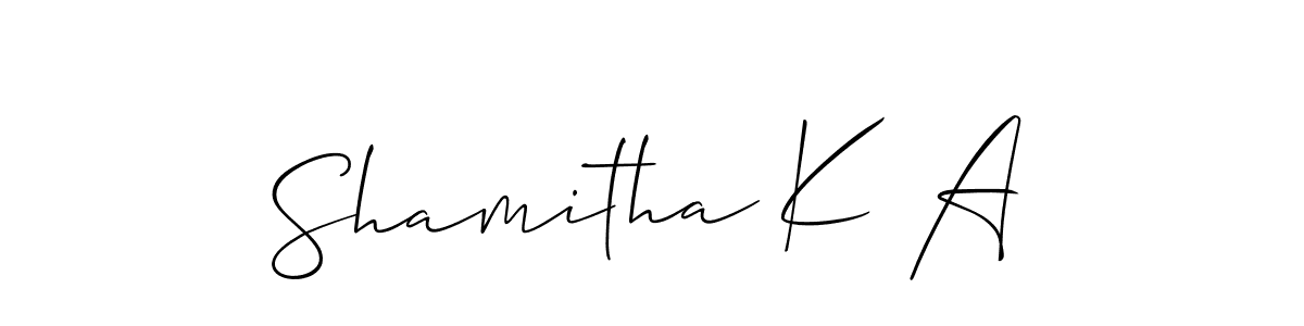 Design your own signature with our free online signature maker. With this signature software, you can create a handwritten (Allison_Script) signature for name Shamitha K A. Shamitha K A signature style 2 images and pictures png