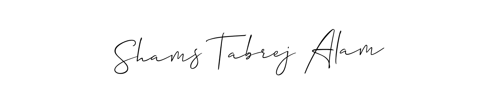 Make a short Shams Tabrej Alam signature style. Manage your documents anywhere anytime using Allison_Script. Create and add eSignatures, submit forms, share and send files easily. Shams Tabrej Alam signature style 2 images and pictures png