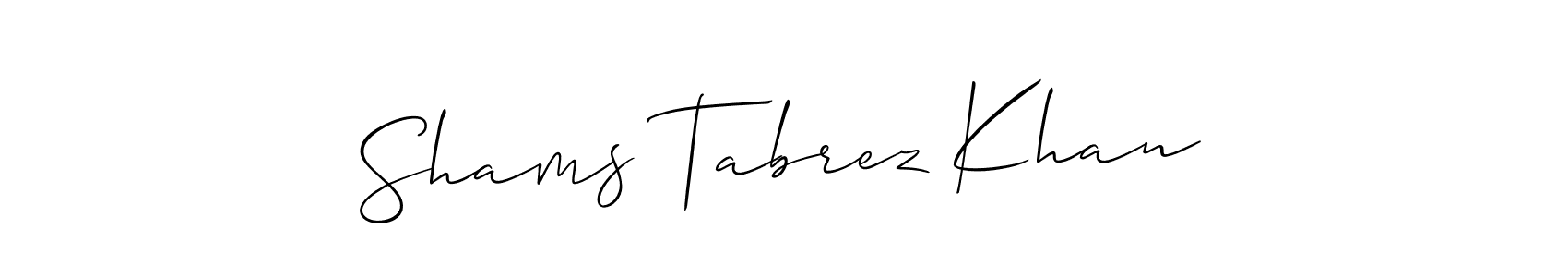 The best way (Allison_Script) to make a short signature is to pick only two or three words in your name. The name Shams Tabrez Khan include a total of six letters. For converting this name. Shams Tabrez Khan signature style 2 images and pictures png