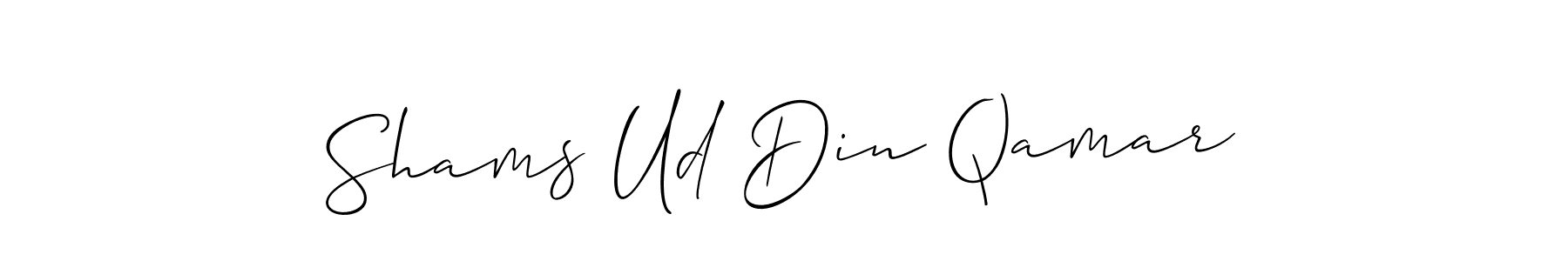 The best way (Allison_Script) to make a short signature is to pick only two or three words in your name. The name Shams Ud Din Qamar include a total of six letters. For converting this name. Shams Ud Din Qamar signature style 2 images and pictures png