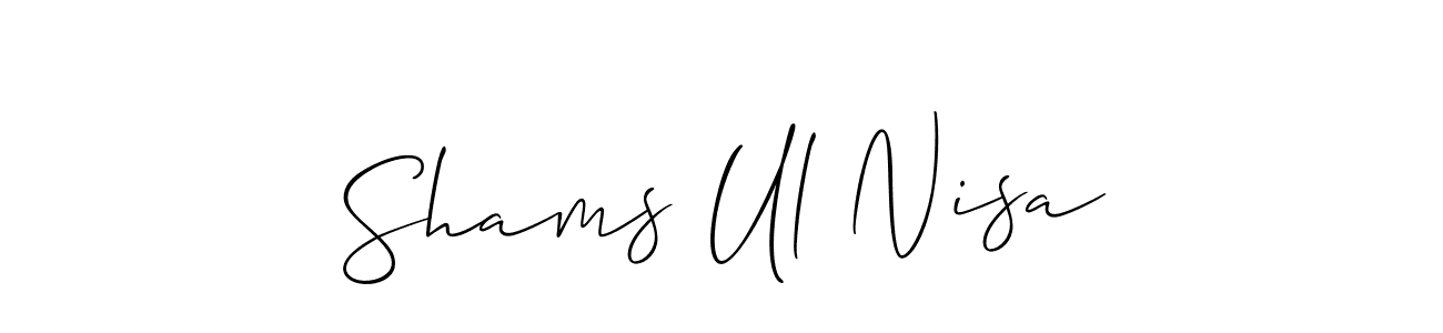 It looks lik you need a new signature style for name Shams Ul Nisa. Design unique handwritten (Allison_Script) signature with our free signature maker in just a few clicks. Shams Ul Nisa signature style 2 images and pictures png