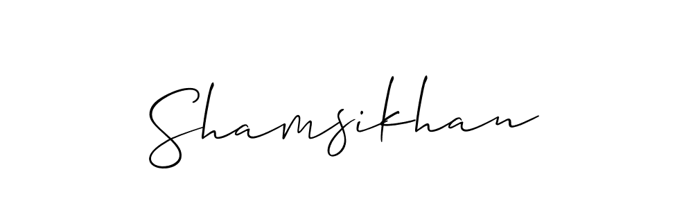 The best way (Allison_Script) to make a short signature is to pick only two or three words in your name. The name Shamsikhan include a total of six letters. For converting this name. Shamsikhan signature style 2 images and pictures png