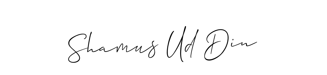 Design your own signature with our free online signature maker. With this signature software, you can create a handwritten (Allison_Script) signature for name Shamus Ud Din. Shamus Ud Din signature style 2 images and pictures png