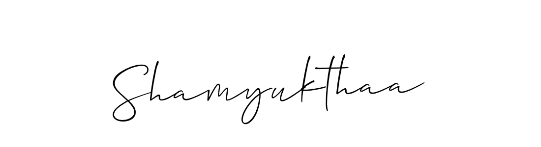 Use a signature maker to create a handwritten signature online. With this signature software, you can design (Allison_Script) your own signature for name Shamyukthaa. Shamyukthaa signature style 2 images and pictures png