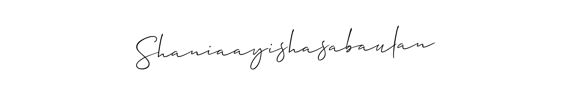 Also we have Shaniaayishasabaulan name is the best signature style. Create professional handwritten signature collection using Allison_Script autograph style. Shaniaayishasabaulan signature style 2 images and pictures png