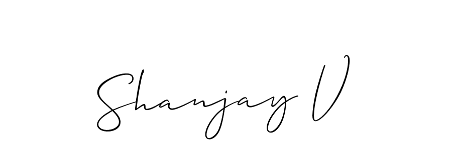 Create a beautiful signature design for name Shanjay V. With this signature (Allison_Script) fonts, you can make a handwritten signature for free. Shanjay V signature style 2 images and pictures png