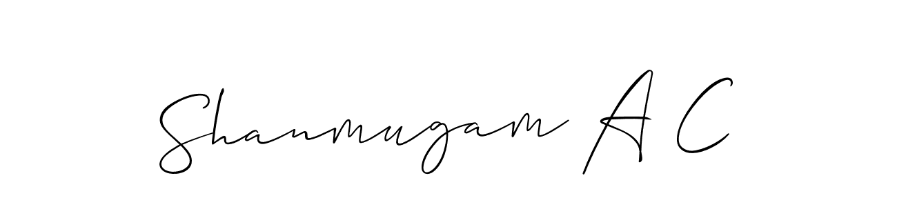 It looks lik you need a new signature style for name Shanmugam A C. Design unique handwritten (Allison_Script) signature with our free signature maker in just a few clicks. Shanmugam A C signature style 2 images and pictures png