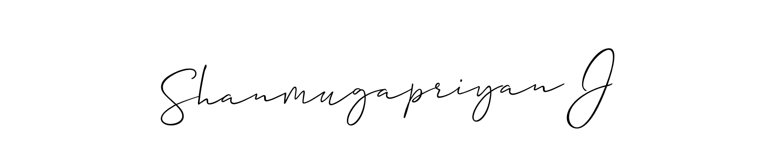 The best way (Allison_Script) to make a short signature is to pick only two or three words in your name. The name Shanmugapriyan J include a total of six letters. For converting this name. Shanmugapriyan J signature style 2 images and pictures png