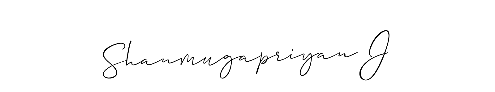 Also You can easily find your signature by using the search form. We will create Shanmugapriyan J name handwritten signature images for you free of cost using Allison_Script sign style. Shanmugapriyan J signature style 2 images and pictures png
